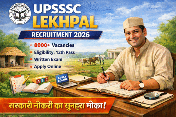 UPSSSC Lekhpal Recruitment 2026 poster showing vacancies, eligibility, and online application details