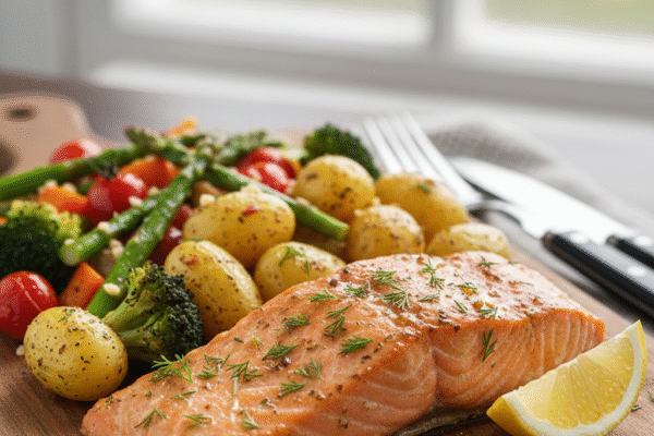 Baked Salmon with Potatoes and Vegetables